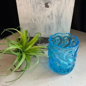 Blue Glass Swirled  Votive Candle Holder or cup